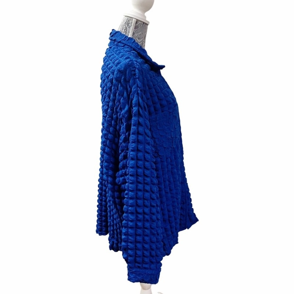 Y2k Coastal Statement Stretchy BAILEY ROSE Bubble Knit Shirt LARGE Electric Blue - Picture 6 of 10
